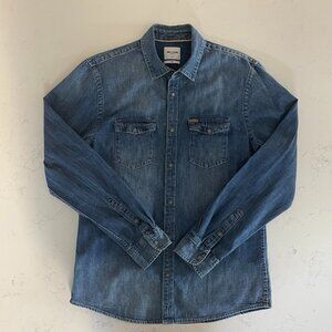ONLY & SONS Slim TALIK LS Western Denim Shirt Light Med Wash Snap Close Blue M